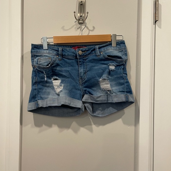 WAX Jeans Butt I Love You Distressed Blue Denim Shorts Size Medium - Picture 1 of 4
